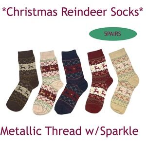 Calcetines Navideños‎ De Moda Con Diseño Retro Paquete De 5 Cálidos Y Gruesos